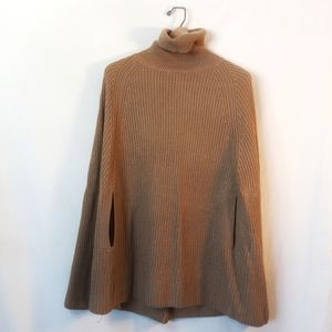 Cape Cozy Poncho Knitted Camel Brown Women's One Size Vintage